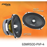 PRV AUDIO 6x9 Inch Midrange Speaker 69MR500-PhP-4 500 Watts Program Power, 4 Ohm, 1.5 in Voice Coil, 250 Watts RMS Pro Car Audio Loudspeaker (Single)