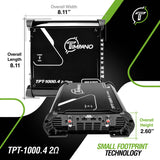 Timpano Audio TPT-1000.4 2 Ohm Compact 4 Channel Car Audio Amplifier  4x 260 Watts at 2 Ohm  High Power Stereo 12 volts Fullrange Class D Amp Bridgeable