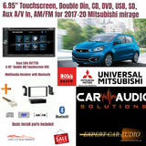 6.95" Touchscreen, Double Din, CD, DVD, USB, SD, Aux A/V In, AM/FM for 2017-20 Mitsubishi mirage