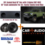 SPL Sealed Dual 10" Box with 2 Alpine SWT-10S2 10" truck subwoofer For 22+ Toyota Tundra Crew Max
