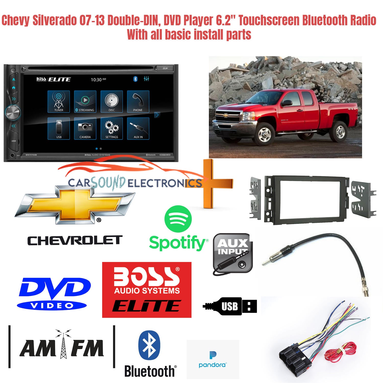 Touchscreen Bluetooth DVD Player For 2007-13 Chevy Silverado With Install Parts